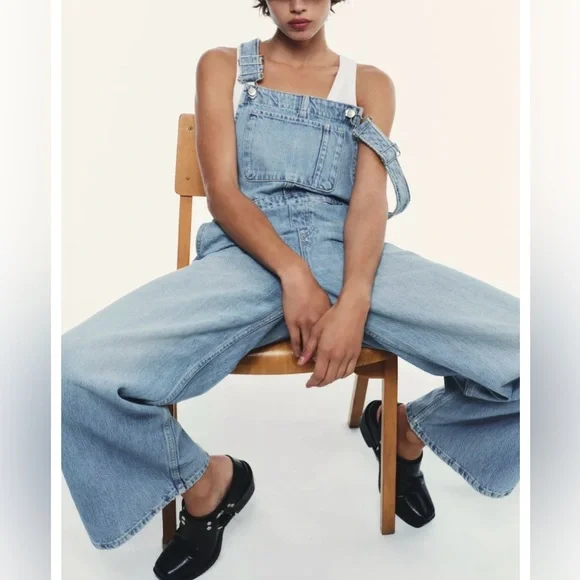Zara TRF Denim Overalls Womens XS Blue Bib Overall Jeans NWT Festival Casual - Picture 5 of 9